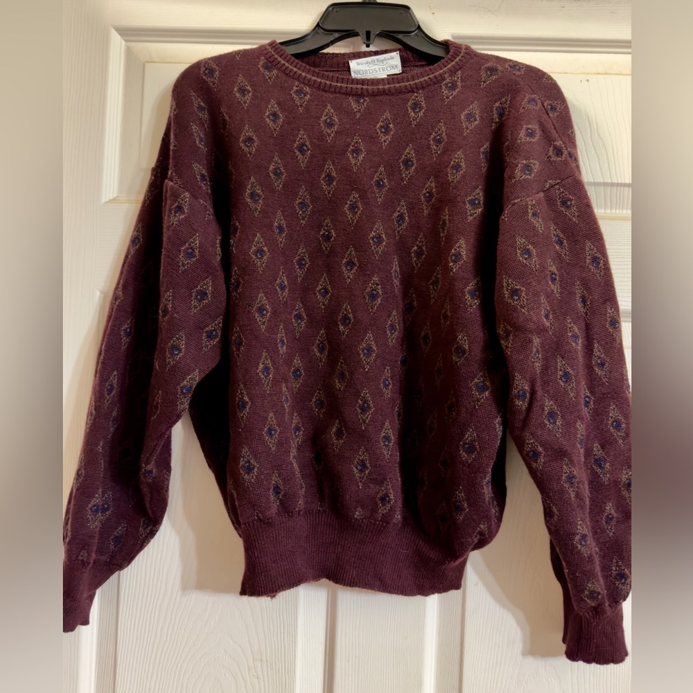 Vtg 80s Tricots St. Raphael Nordstrom Diamond Pattern Merino Wool Knit Sweater M